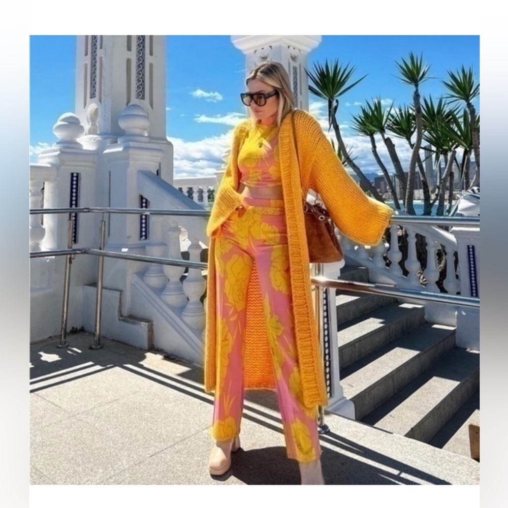Zara Vibrant Pink and Yellow Floral Pants Set - Picture 5 of 5